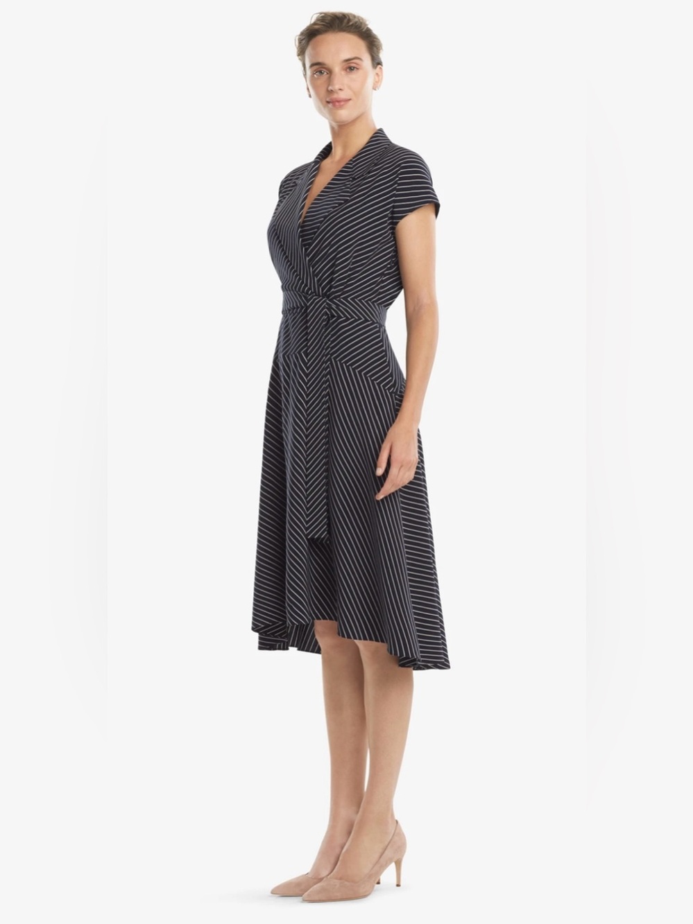 M.M.Lafleur The Aurelia Dress A-Line Diagonal Stripe In Navy Blue/Ivory Size 8